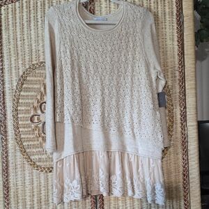 John Mark NWT Moonlight Cream Knit Layer Sweater Sz L